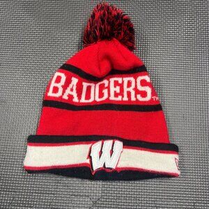 Wisconsin Badgers Red Black Pom Knit Winter Beanie Hat Officially Licensed Ncaa